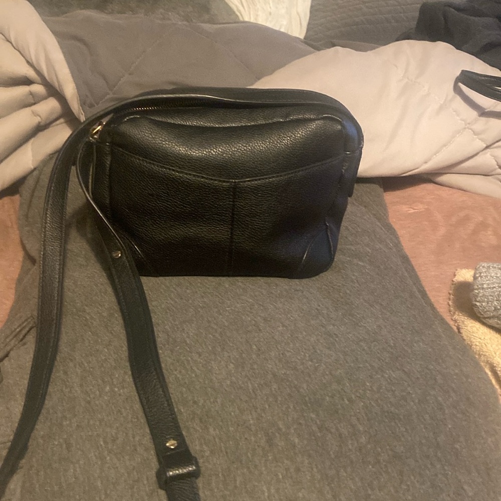Banana Republic black pebble,  vegan leather side pocket handbag